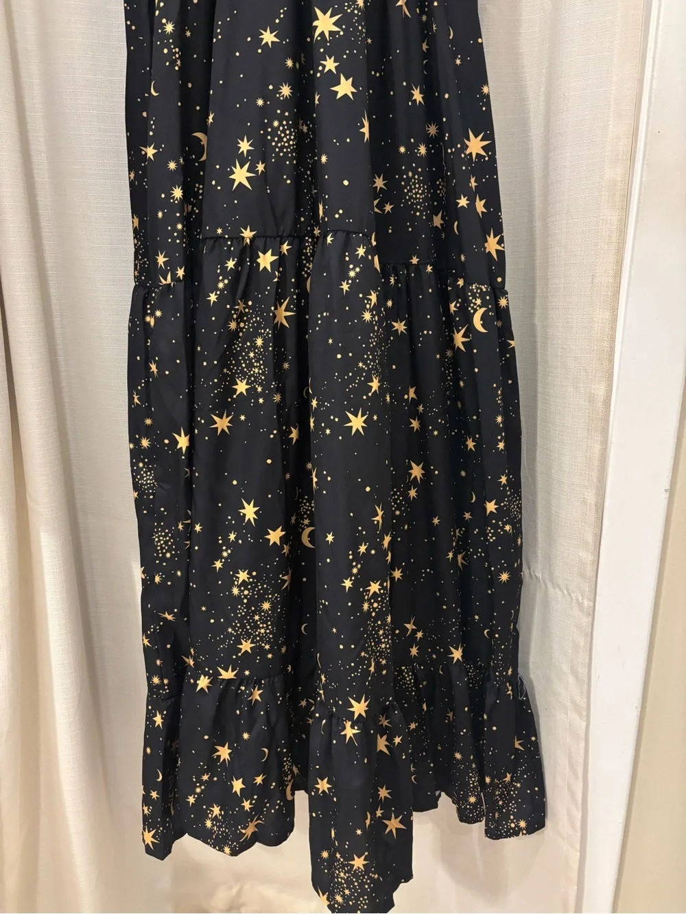 NWOT Black Maxi Dress with Gold Star/Moon Print - Picture 3 of 6